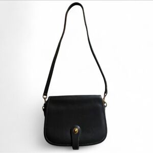 Vintage Black Cowhide Leather Crossbody Saddle Bag